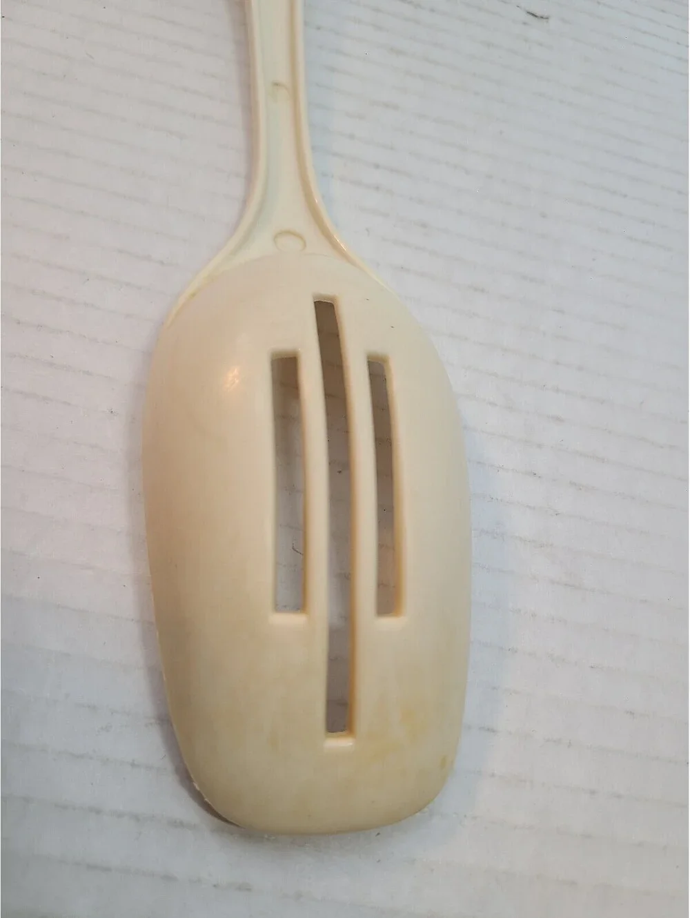 Vintage Ivory Colored Nylon Plastic Slotted Serving Spoon 10.5
